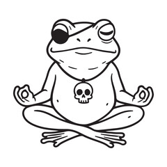 Funny Pirate Frog Sitting Meditating with Skull Necklace Outline Cartoon Vector Illustration