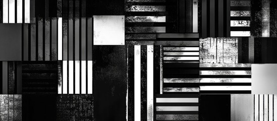 Abstract geometric pattern of squares and vertical lines in black and white