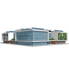 Obraz premium Modern Sustainable Office Building with Solar Panels and Green Wall