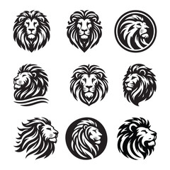 A striking set of black and white animal head illustrations, featuring tribal vector tiger, lion, and horse designs, perfect for tattoos, logos, or decorative emblems