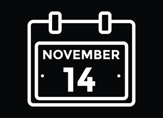 14  November, calendar date icon. 14 November Calendar Date for Deadlines or Appointment. Day, month. vector illustration.
