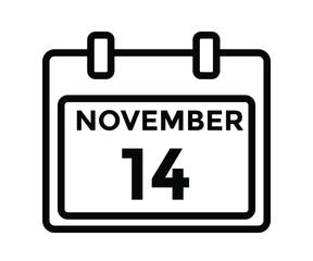 14  November, calendar date icon. 14 November Calendar Date for Deadlines or Appointment. Day, month. vector illustration.
