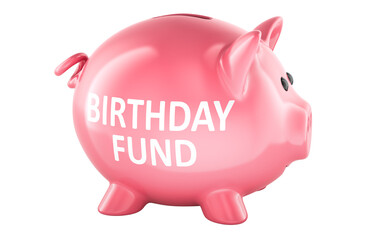 Birthday Fund, piggy bank pink. 3D rendering