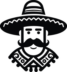 Stylized mexican man wearing a sombrero and poncho