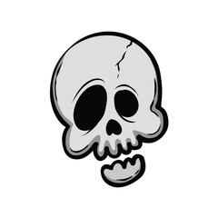 Cartoon Skull with Cracked Forehead and Open Jaw.