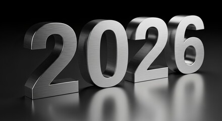 Bold metallic 3d numbers spell out the year 2026