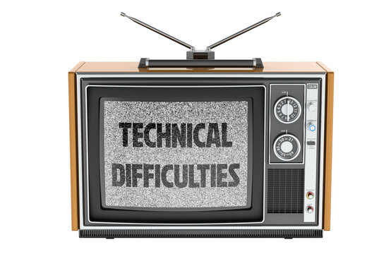 Retro TV with technical difficulties text. 3D rendering