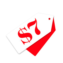 $7 only png red colour, bright price tag, sleek red badge, minimal sale sticker, sharp promo label,