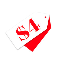 $4 only png red colour, sharp price badge, bold red sticker, clean sale label, minimal promo tag,