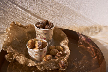 delicious walnut shaped russian nut shortbread sandwich cookies filled with sweet condensed milk or caramel
