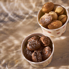 delicious walnut shaped russian nut shortbread sandwich cookies filled with sweet condensed milk or caramel
