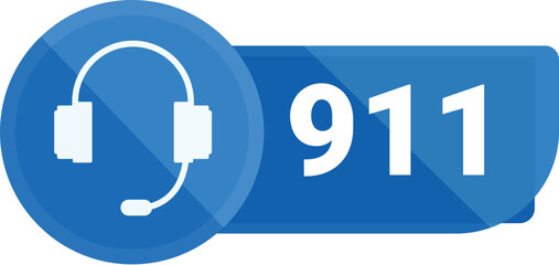 Blue emergency number 911 with headset icon representing urgent call to dispatcher