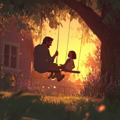 Father and daughter on tree swing 4