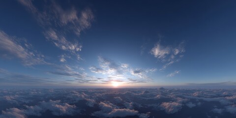 Fototapeta premium Stunning sunrise over clouds aerial view hdr panoramic landscape 360 degrees experience