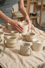 Clay pottery class hobby close up