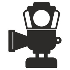 Silhouette of a speedlight flash unit on a white background