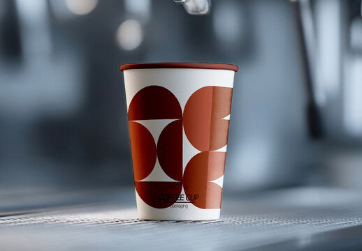 Coffee Cup Mockup Under Espresso Machine in Caf&eacute; Setting