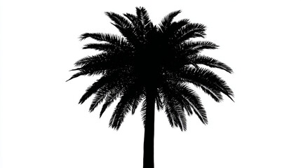 Fototapeta premium Isolated silhouette of a palm tree against a stark white background