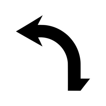 Bent directional arrow turning at 90 degrees shown in flat minimalist silhouette