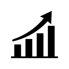 Finance graph icon in silhouette with upward arrow showing economic performance