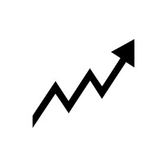Minimalist chart icon with sharp upward zigzag arrow in flat line silhouette