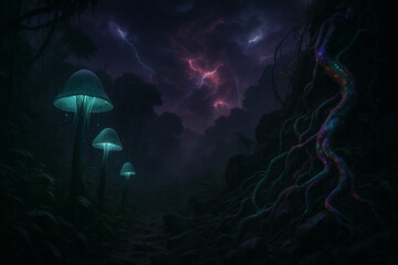 Fantasy Haunted Mushrooms of the Moon Jungle