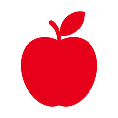 Minimal red apple icon in silhouette style placed on clean white background