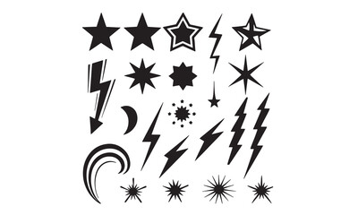 Fototapeta premium Retro Starburst and Sparkle Vector Icons – Vintage Pop Art Star, Lightning, and Pattern Clipart