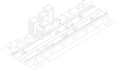 realistic isometric  road building  vector on with car