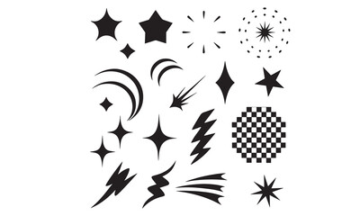 Retro Starburst and Sparkle Vector Icons – Vintage Pop Art Star, Lightning, and Pattern Clipart