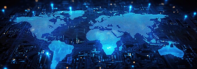 Global network map overlaid on a circuit board (1)