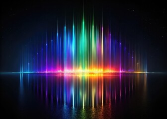Vibrant prismatic light beams reflected on dark water abstract spectrum