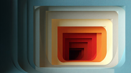 Tunnel Vision Squares: Abstract art shows nested layers, gradient colors. Ideal for background, design, and web projects.