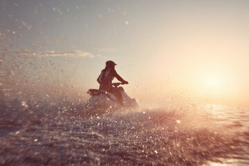 capture actionpacked moment of aquabike speeding across sparkling water with dynamic motion