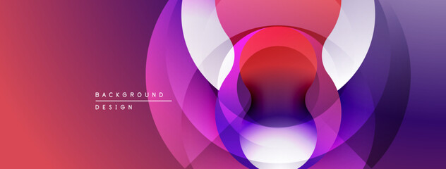 Abstract layers create vibrant, flowing composition. Purple, red hues dominate design, suggesting depth, movement. Modern aesthetic.