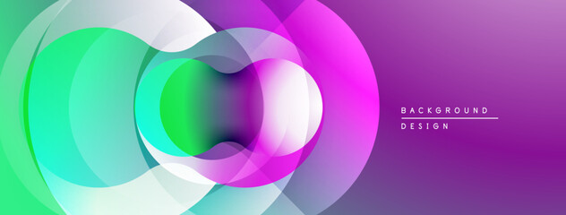 Abstract vibrant layers create dynamic composition. Gradient colors blend, forming modern visual effect. Smooth shapes suggest movement.