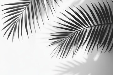 Obraz premium Silhouette of palm fronds against a white background, casting shadows