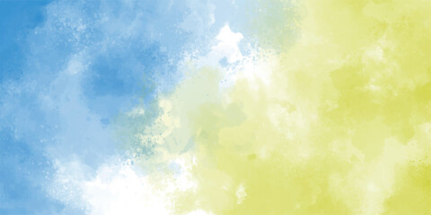 Abstract watercolor background in blue and yellow hues with soft artistic splashes for design elements and creative projects