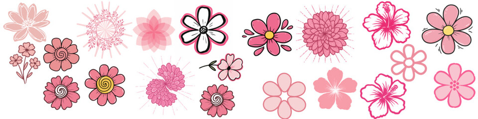 Playful pink flower icon set for cheerful designs and decorative use