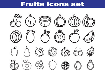 Fruits web line icons. Vegetables and berries. Editable stroke. Vector illustration
