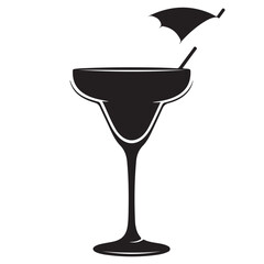 Silhouette of margarita cocktail with umbrella, vector illustration.