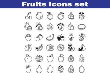 Fruits web line icons. Vegetables and berries. Editable stroke. Vector illustration