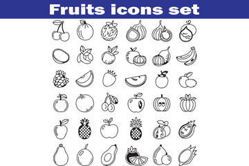 Fruits web line icons. Vegetables and berries. Editable stroke. Vector illustration