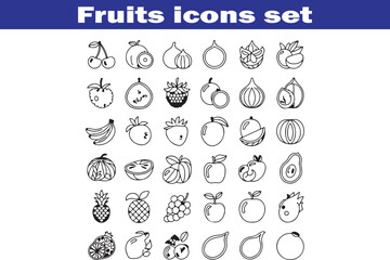 Fruits web line icons. Vegetables and berries. Editable stroke. Vector illustration