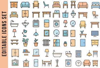 Fototapeta premium Editable Color Icon Set of Furniture and Home Interior Items