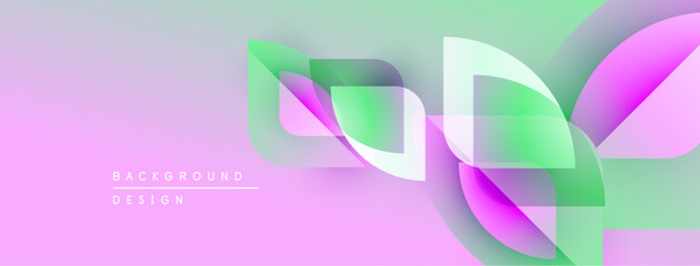 Abstract design features flowing shapes, gradients. Pink, green hues create modern visual effect. Minimalist style, dynamic composition.
