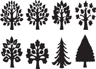 set of trees silhouettes