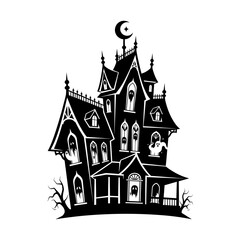 Obraz premium A spooky haunted house with a crescent moon isolated on white background