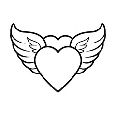 heart with angel or cupid wings in black outline