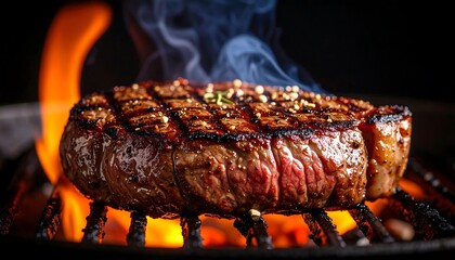 Perfectly grilled steak sizzling on the barbecue, a culinary delight for meat lovers, cooked to